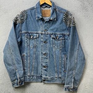 Vintage Levis Mens Large Jacket Jeans Blue Shoulder Spiked Studded Chrome EUC